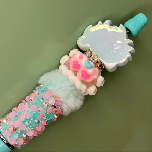 Nine Tailed Fox Handmade Beaded Pen with Furry and Handpainted Accents - Picture 5 of 7